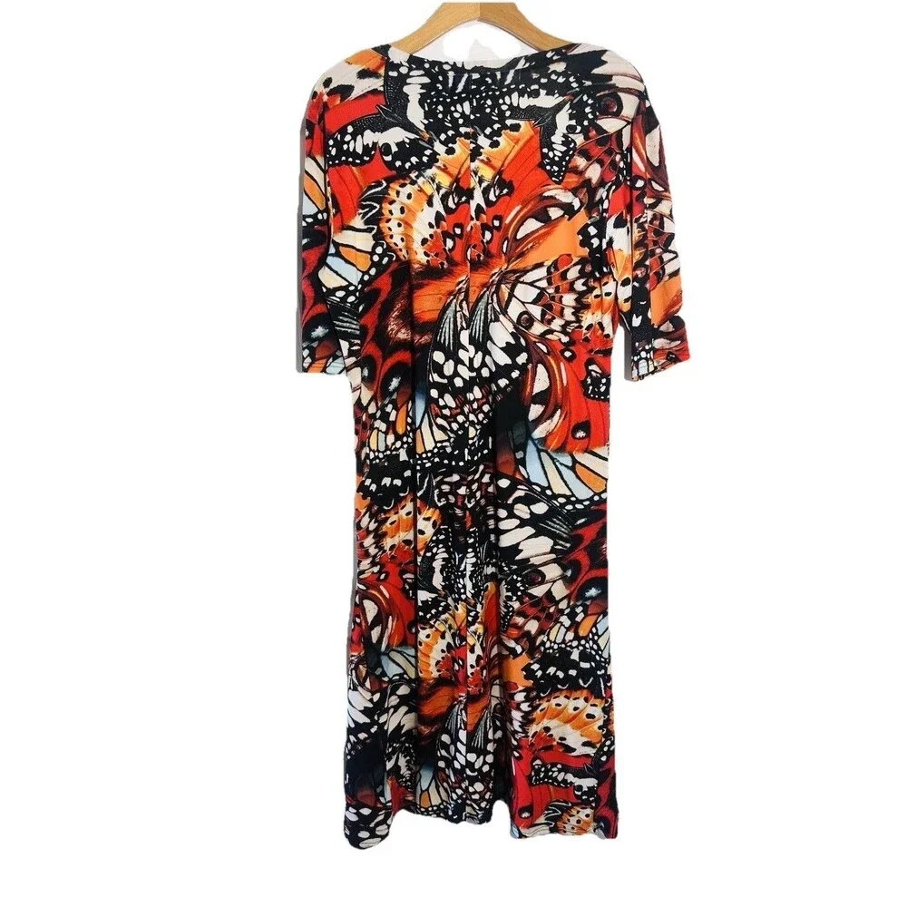 Attitudes Renee Jersey Dress Maxi Sz L Monarch Butterfly Maxi Boho Stretch Red - Picture 9 of 12